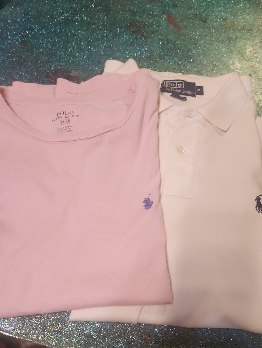Polo by Ralph Lauren Pink Crew Tee & White Polo Shirt